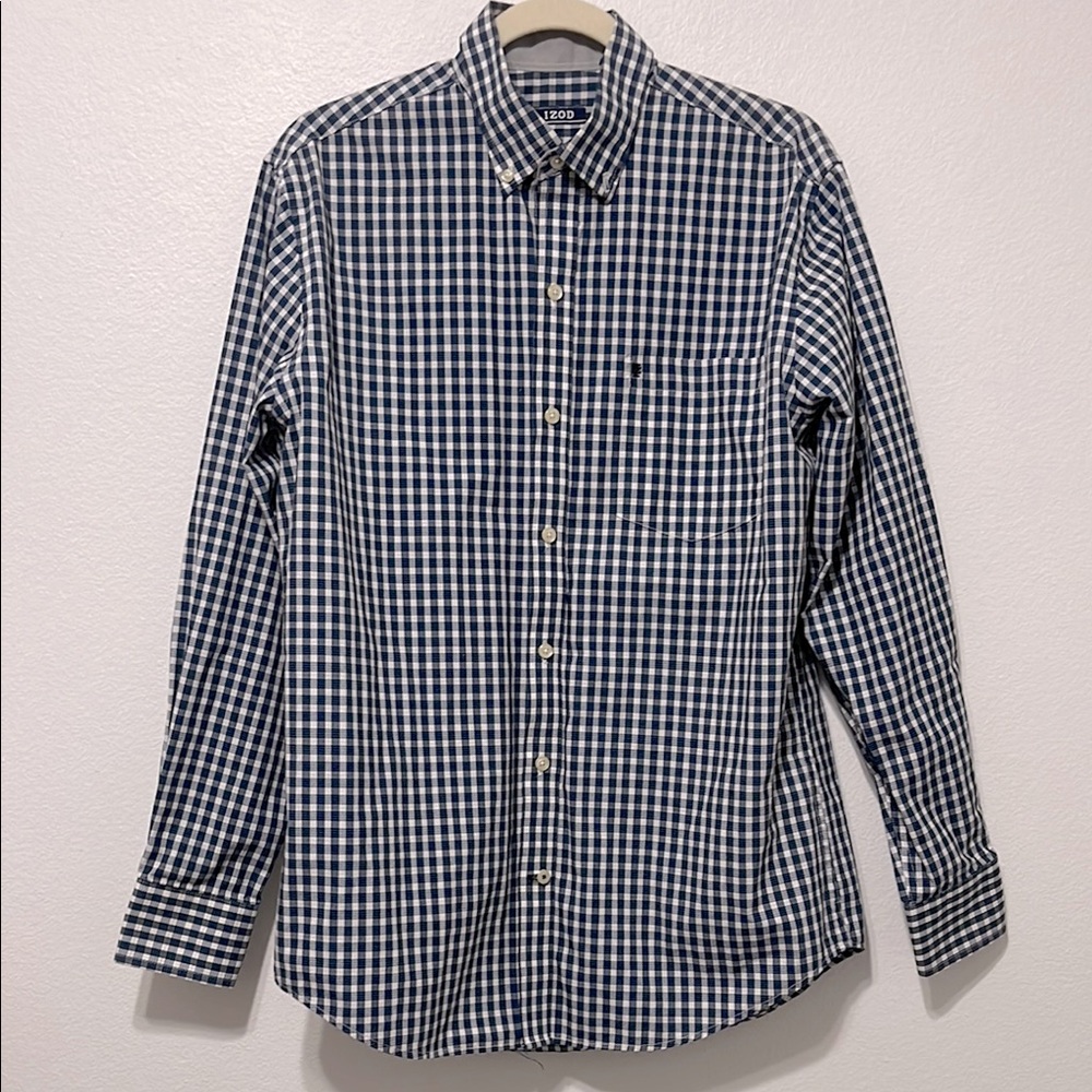 Izod Blue and White Casual Button Down Shirt Size Medium EUC Looks new